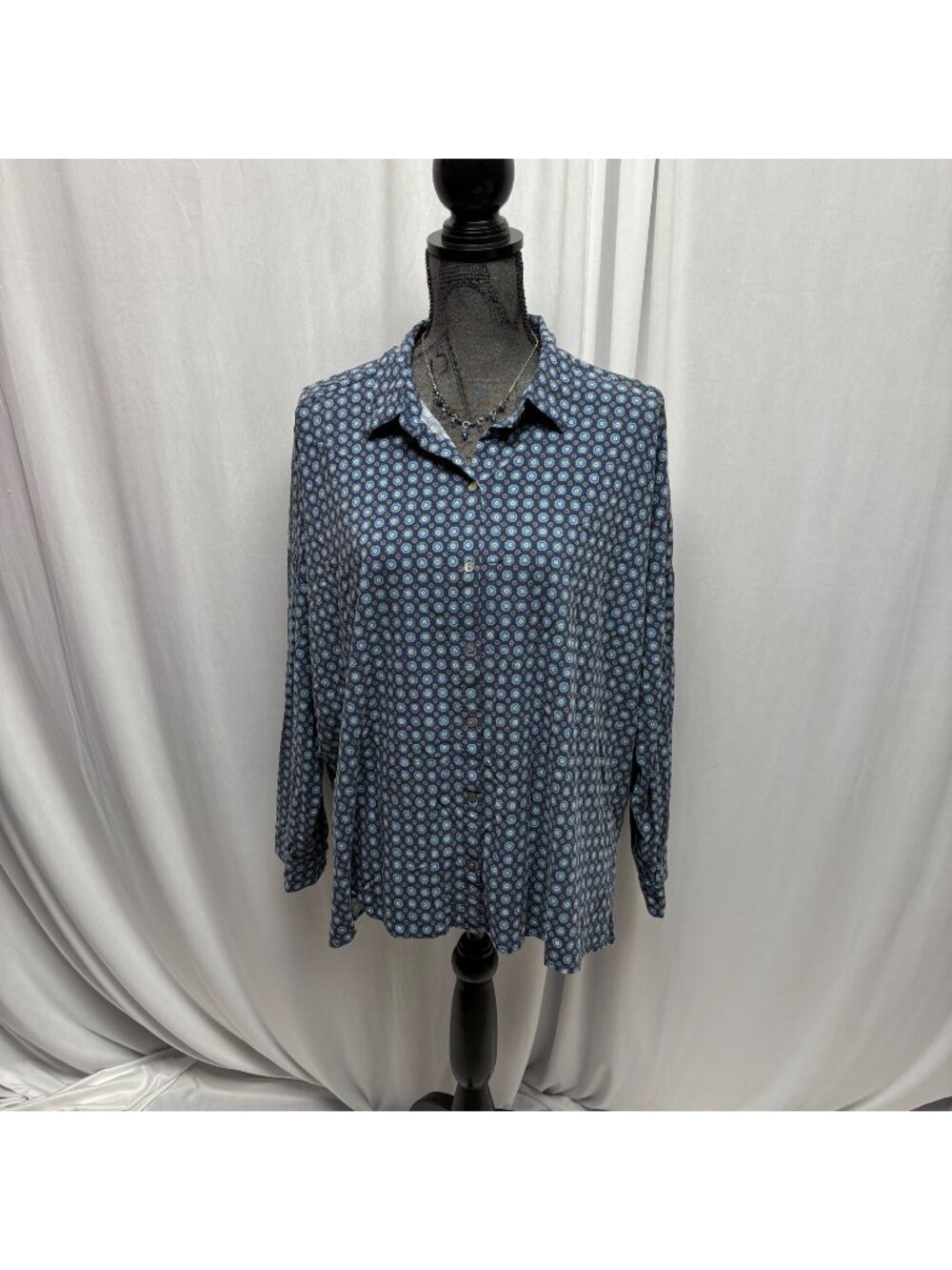 J Jill Shirt Womens Size XL Blue Button Up Collared Rayon Long Sleeve Casual Top